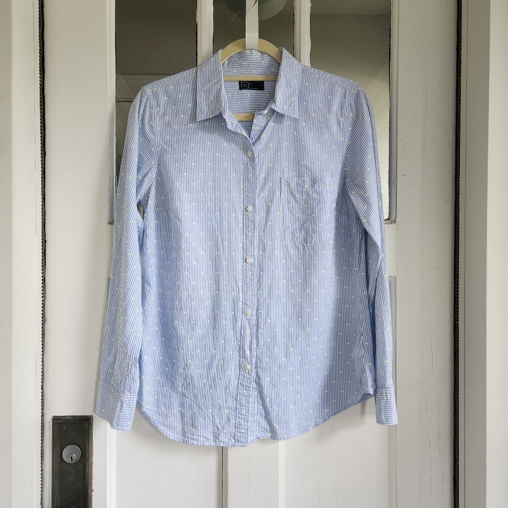 Gap Blue Striped Polka Dot Button Down Top